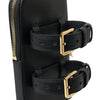 Dolce & Gabbana Black Leather Men Purse Double Belt Strap Bracelet Bag