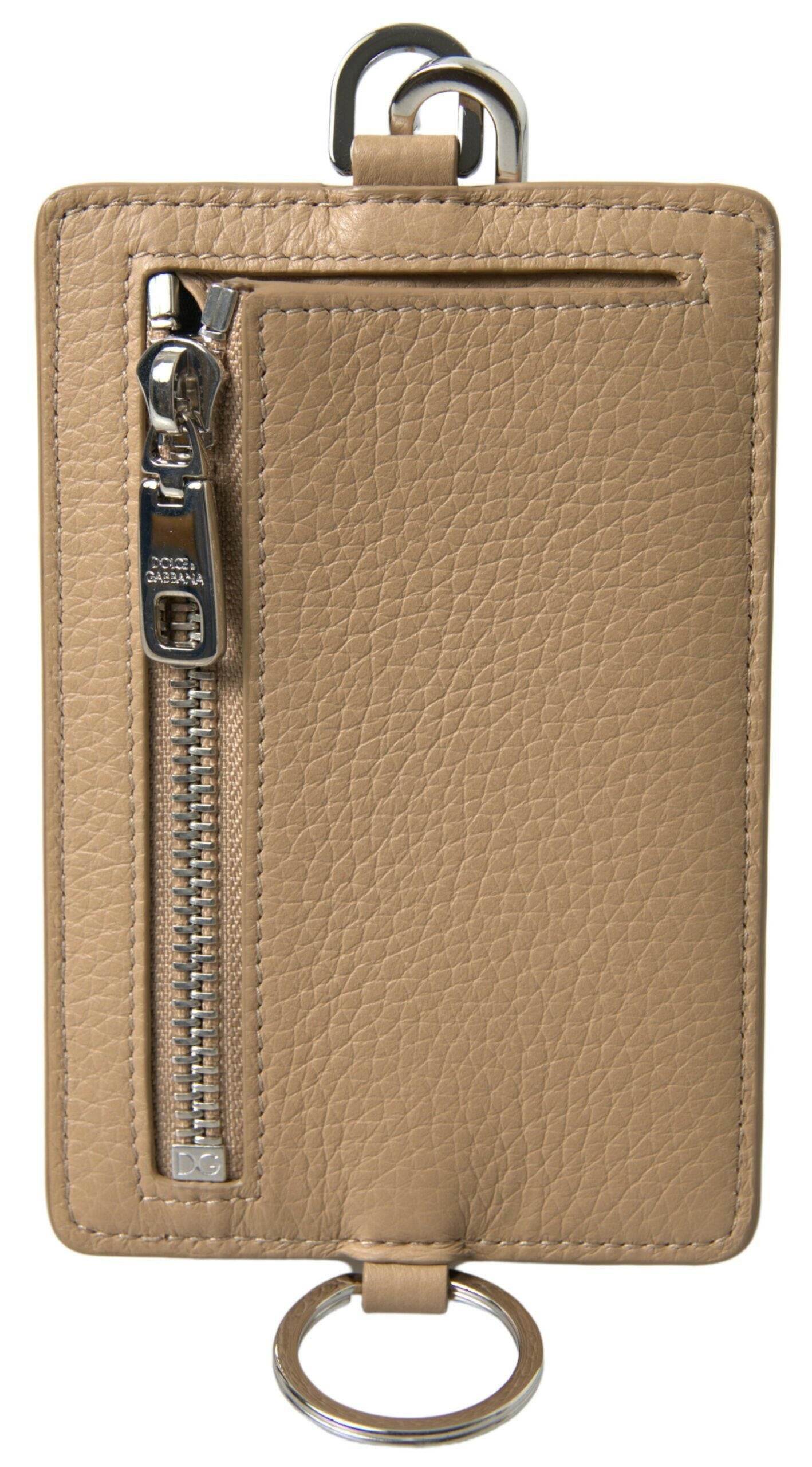 Dolce & Gabbana Beige Leather Lanyard Logo Card Holder Men Wallet