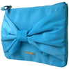 Twinset Blue Tafta Silk Large Bow Zipper Clutch Women Borse Logo Bag