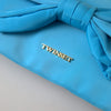 Twinset Blue Tafta Silk Large Bow Zipper Clutch Women Borse Logo Bag