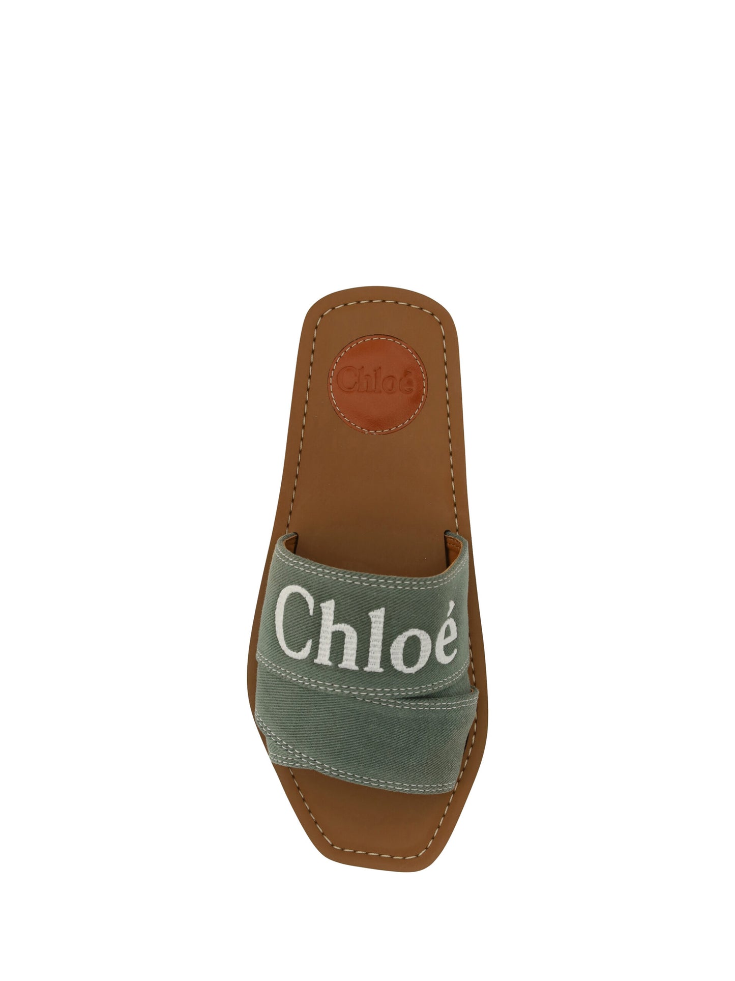 Chloé Woody Sandalen aus waldgrüner Baumwolle