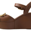 Dolce & Gabbana Brown Leather AMORE Wedges Sandals Shoes