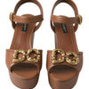 Dolce & Gabbana Brown Leather AMORE Wedges Sandals Shoes