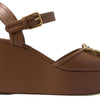 Dolce & Gabbana Brown Leather AMORE Wedges Sandals Shoes