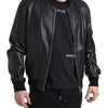 Dolce & Gabbana Black Leather Full Zip Bomber Men Jacket