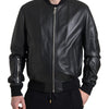 Dolce & Gabbana Black Leather Full Zip Bomber Men Jacket