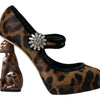 Dolce & Gabbana Black Brown Calf Leopard Heel Mary Jane Pump Shoes