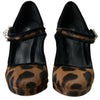 Dolce & Gabbana Black Brown Calf Leopard Heel Mary Jane Pump Shoes