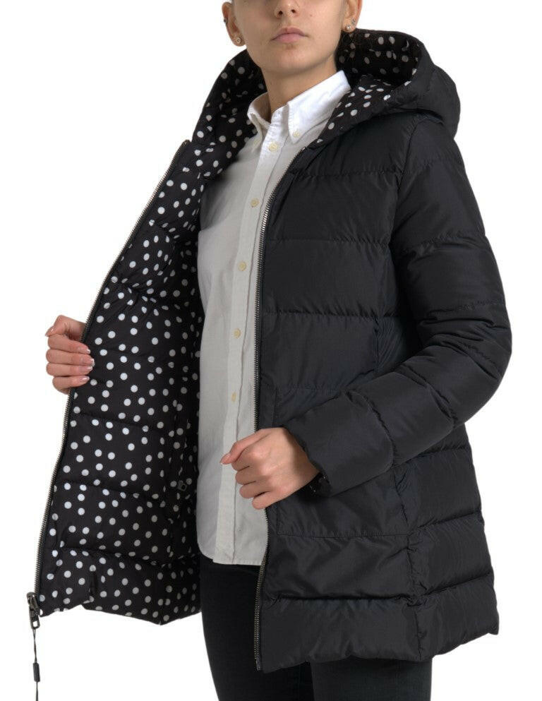 Dolce & Gabbana Black Polyester Hooded Reversible Jacket