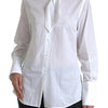 Dolce & Gabbana White Cotton Ascot Collar Long Sleeves Top