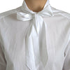 Dolce & Gabbana White Cotton Ascot Collar Long Sleeves Top