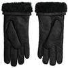 Dolce & Gabbana Black Leather Fur Short Hands Mitten Men Gloves
