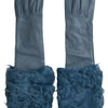 Dolce & Gabbana Blue Leather Fur Mid Arm Length Gloves