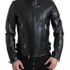 Dolce & Gabbana Black Leather Zipper Coat Men Jacket
