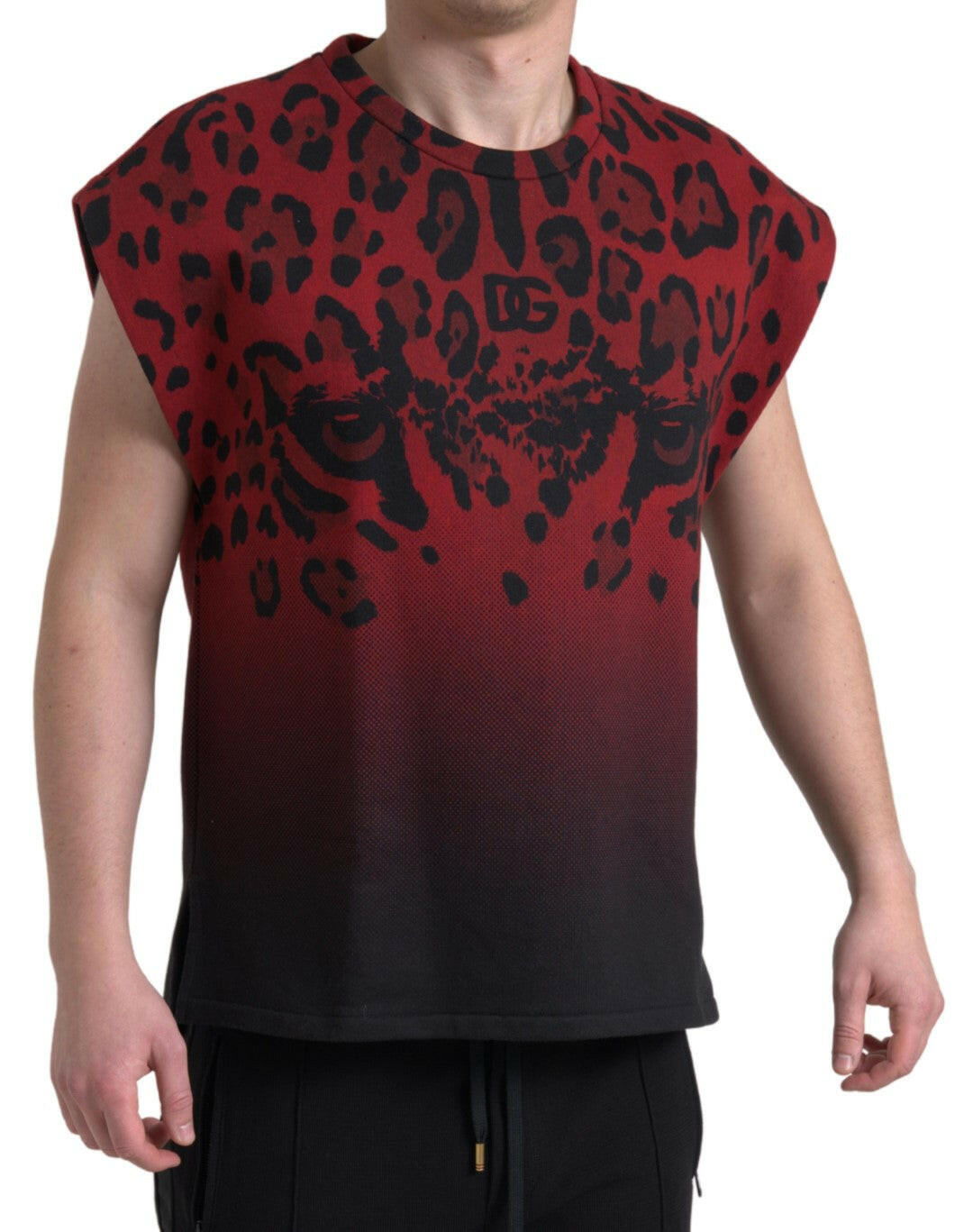 Dolce &amp; Gabbana – Ärmelloses Tank-T-Shirt aus Baumwolle mit rotem Leopardenmuster