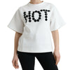 Dolce & Gabbana T-shirt White Cotton Stretch Black HOT Crystal