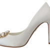 Dolce & Gabbana White Crystals Peep Toe Heel Satin Pumps