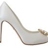 Dolce & Gabbana White Crystals Peep Toe Heel Satin Pumps