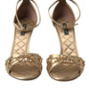 Dolce & Gabbana Gold Satin Ankle Strap Crystal Sandals Shoes