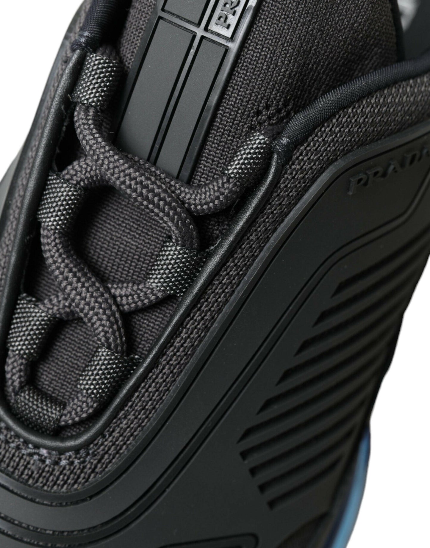 Prada Schwarz Blau Gummi Strick Slip On Low Top Sneakers Schuhe