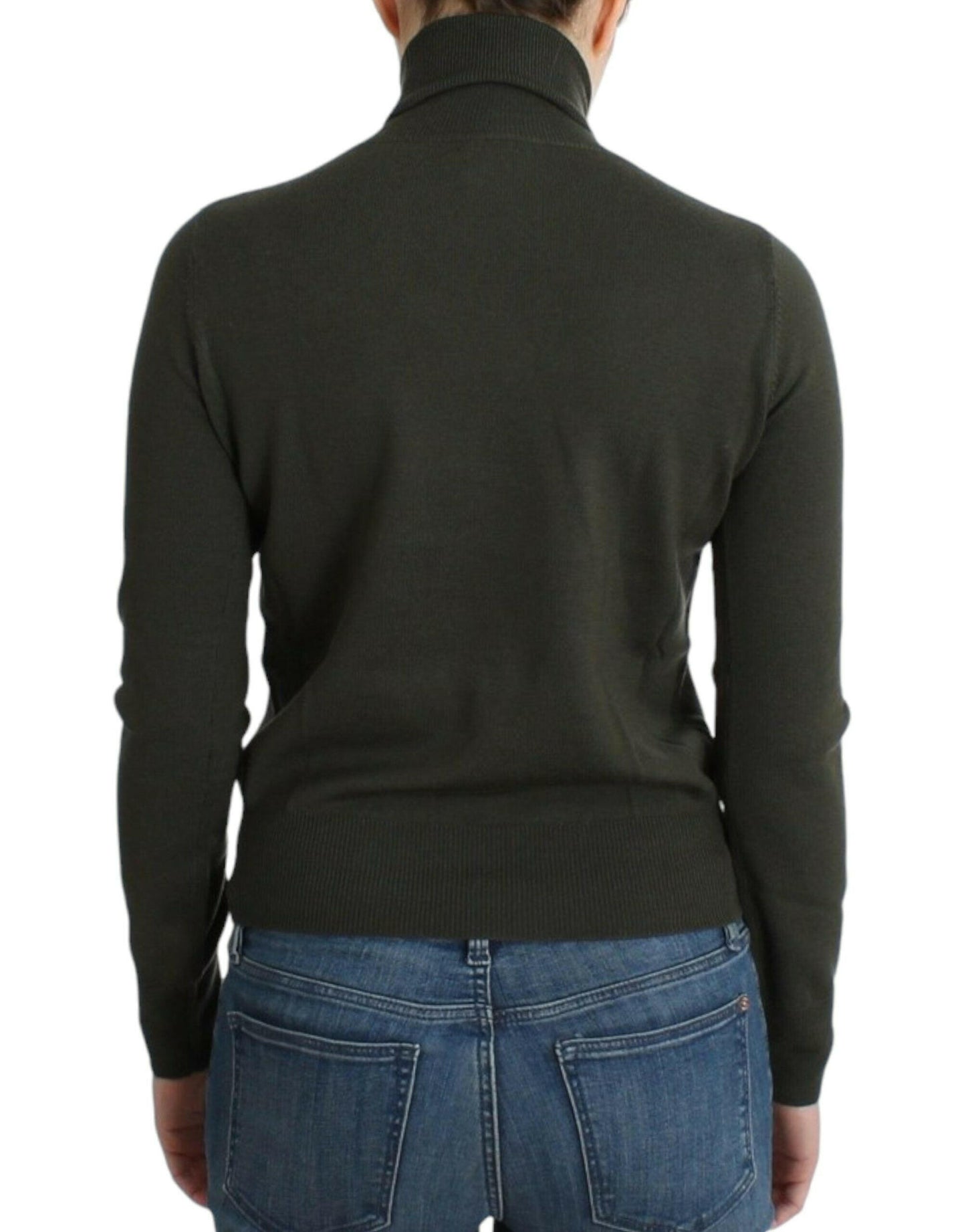 Pull col roulé vert chic en laine vierge John Galliano