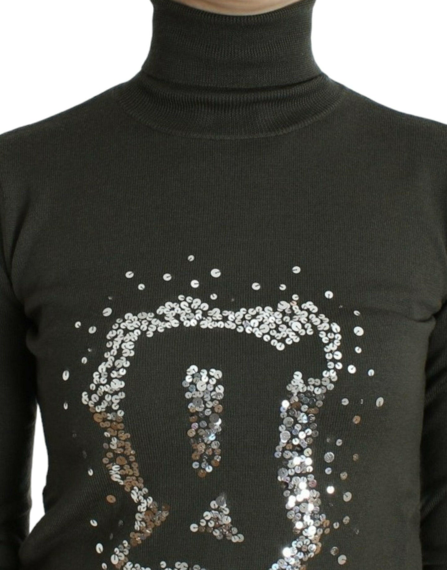 Pull col roulé vert chic en laine vierge John Galliano