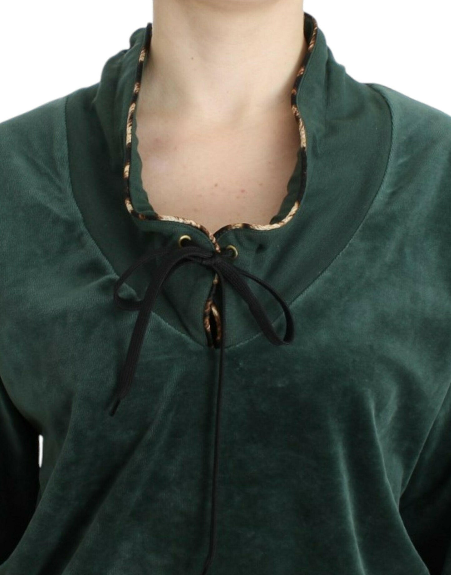 Cavalli Grüner Samt-Baumwollpullover