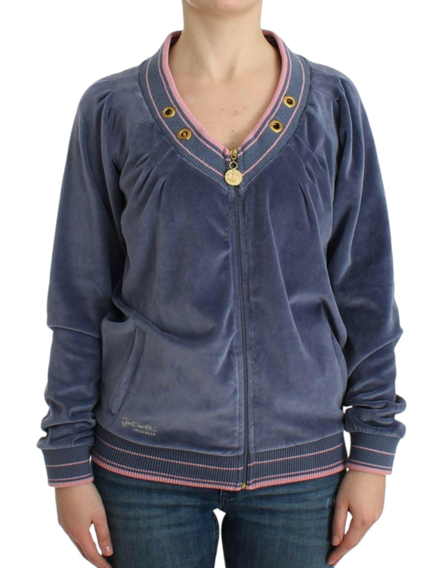 Cavalli Blue velvet zipup sweater
