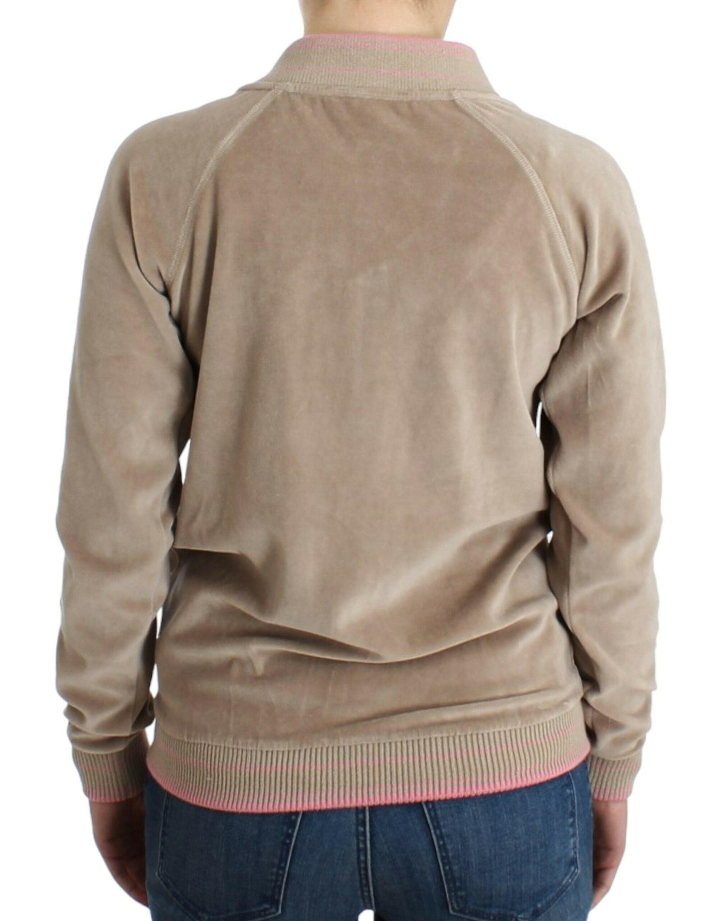Cardigan zippé beige Cavalli avec détails dorés