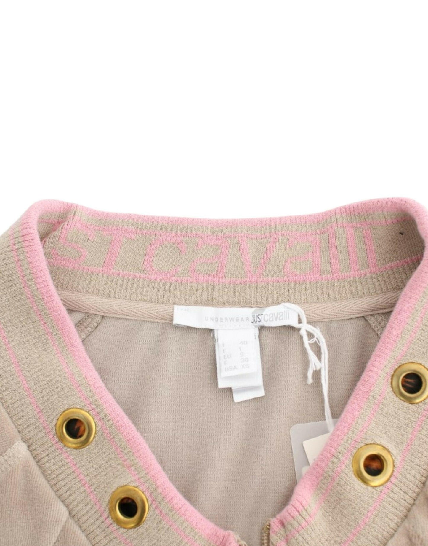 Cardigan zippé beige Cavalli avec détails dorés