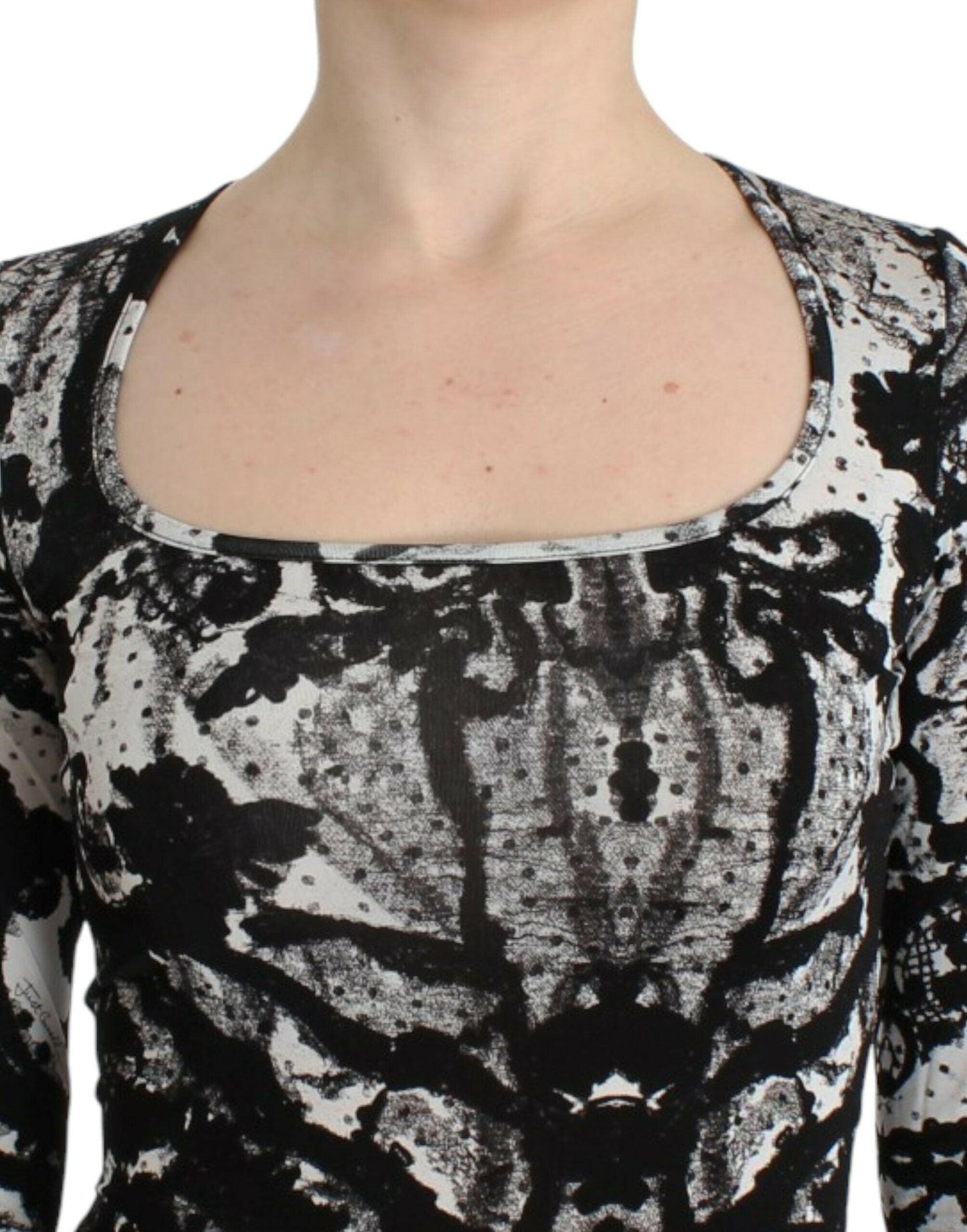 Cavalli Black Printed Sheath Dress