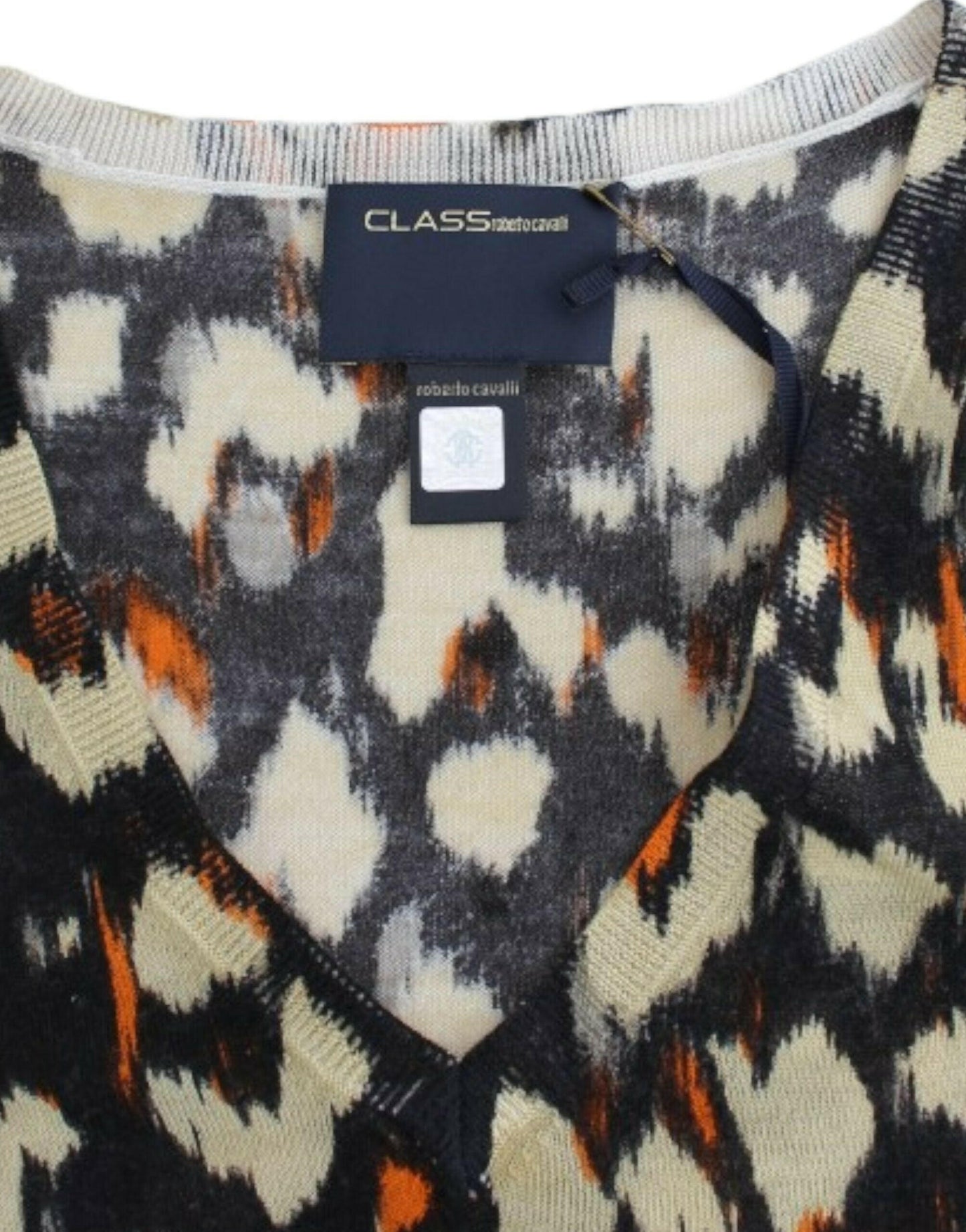 Pull élégant en laine multicolore à col en V Cavalli