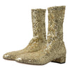 Dolce & Gabbana Gold Sequined Short Boots Stretch Shoes