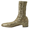 Dolce & Gabbana Gold Sequined Short Boots Stretch Shoes