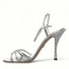Dolce & Gabbana Silver Crystal Ankle Strap Sandals Shoes