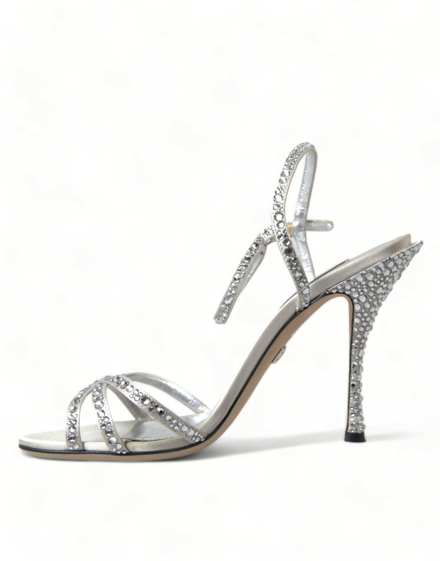 Dolce & Gabbana Silver Crystal Ankle Strap Sandals Shoes