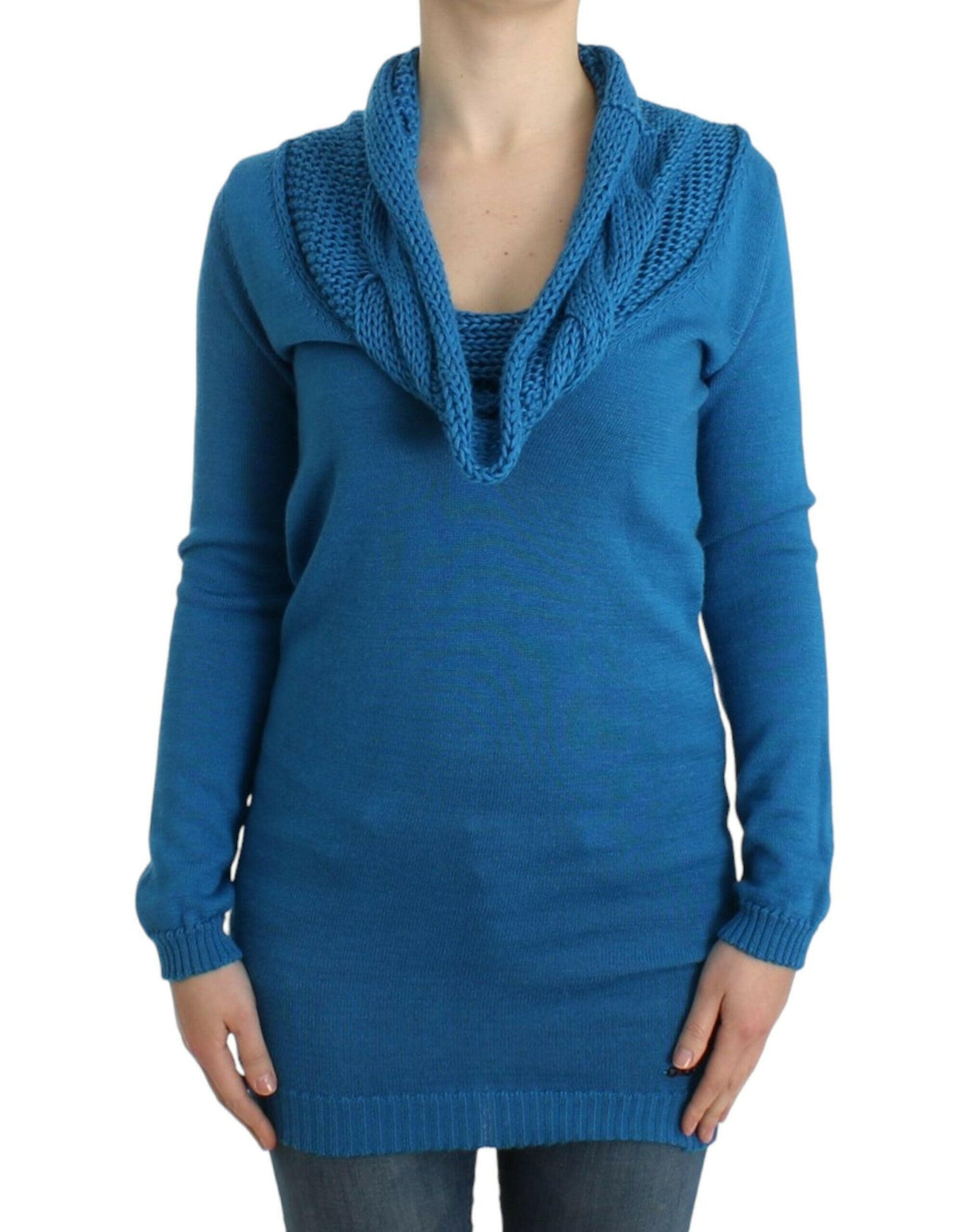 Costume National – Blauer Strickpullover mit Rundhalsausschnitt