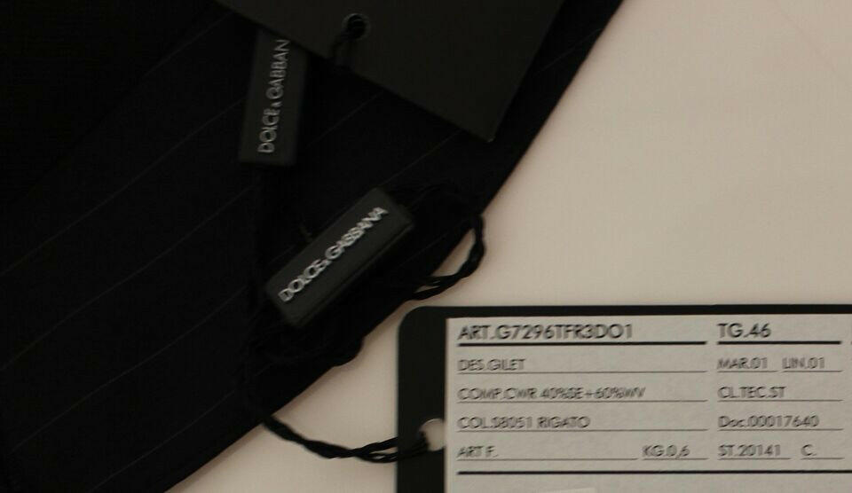 Dolce &amp; Gabbana Chic Robe Gilet en Laine et Soie à Rayures Noires