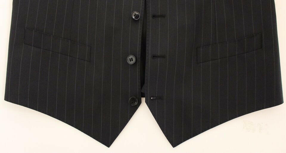 Dolce &amp; Gabbana Chic Robe Gilet en Laine et Soie à Rayures Noires