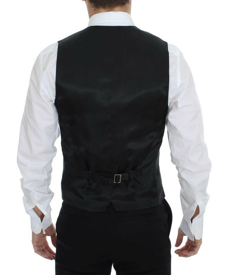 Dolce &amp; Gabbana Chic Robe Gilet en Laine et Soie à Rayures Noires