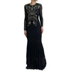 Dolce & Gabbana Blue Crystal Floral Lace Long Gown Dress