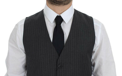 Dolce & Gabbana Black Striped Wool Single Breasted Vest