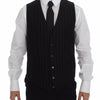 Dolce & Gabbana Black Striped Wool Logo Vest Gilet Weste