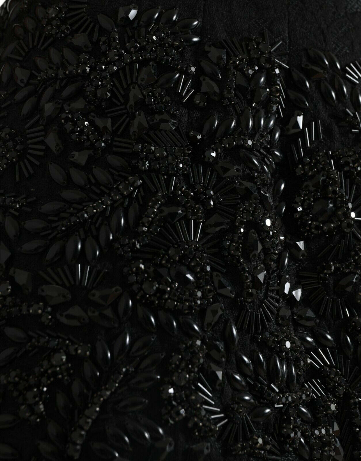 Dolce & Gabbana Black Crystal Handmade Knee Pencil Skirt