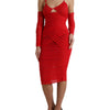 Dolce & Gabbana Red Nylon Stretch Cut Out Midi Dress