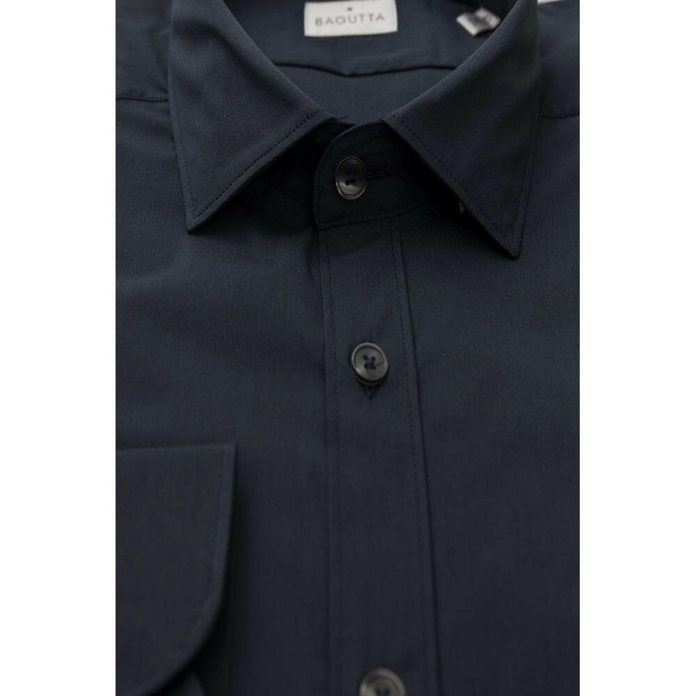 Bagutta Blue Cotton Men Shirt Slim Fit with French Collar