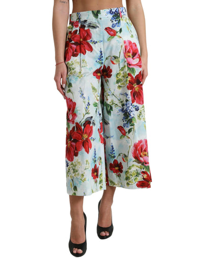 Dolce &amp; Gabbana – Mehrfarbige Hose mit weitem Bein und Blumenmuster und hoher Taille