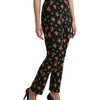 Dolce &amp; Gabbana – Schwarze, hoch taillierte Karottenhose aus Wolle mit Blumenmuster