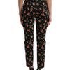 Dolce &amp; Gabbana – Schwarze, hoch taillierte Karottenhose aus Wolle mit Blumenmuster