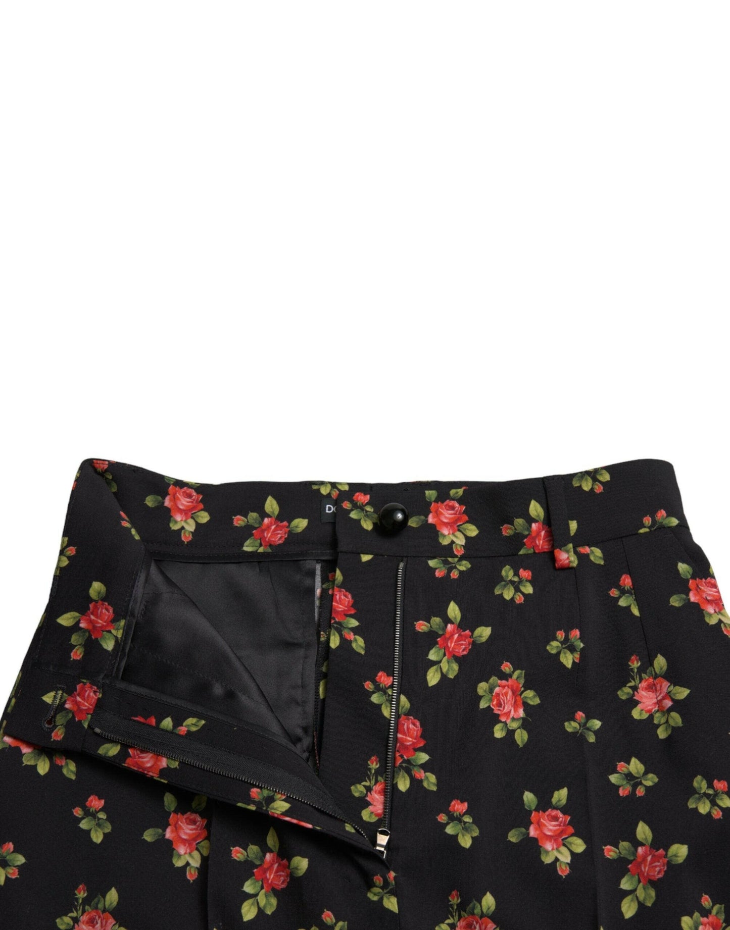 Dolce &amp; Gabbana – Schwarze, hoch taillierte Karottenhose aus Wolle mit Blumenmuster